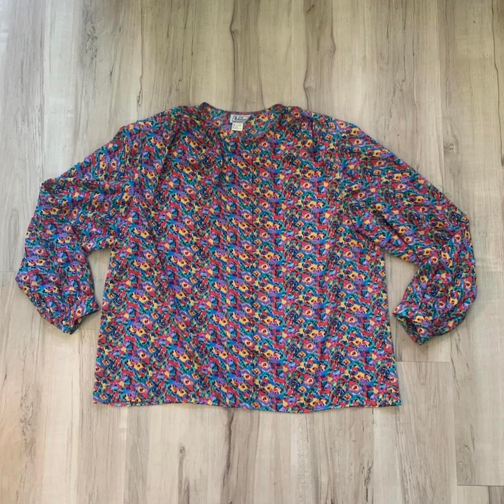 Vintage 1980s retro floral blouse with shoulder‎ pads XL